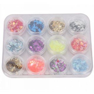 Fast shipping + Free tracking number, 12 Colors Glitter Iridescent Ice Mylar Shell Paper Nail Art Decoration   Random Color Cell Phones & Accessories