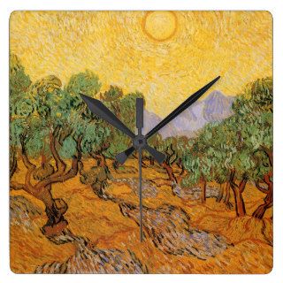Olive Trees, Yellow Sky and Sun, Vincent van Gogh Clock