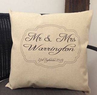 personalised mr and mrs scroll cushion by tillyanna