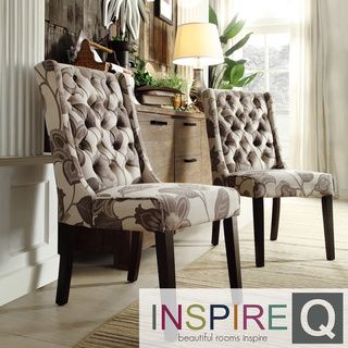 INSPIRE Q Evelyn Grey Floral Tufted Back Hostess Chairs (Set of 2) INSPIRE Q Dining Chairs