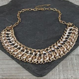 gold metal and crystal weave bib necklace by my posh shop