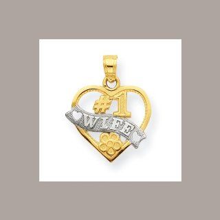 10k and Rhodium Number 1 Wife Heart Charm   JewelryWeb Jewelry