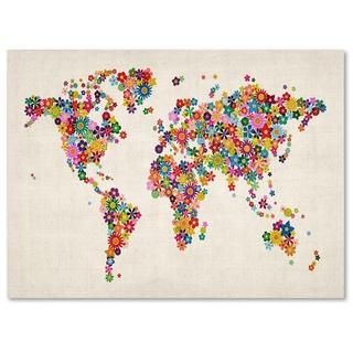 Michael Tompsett 'Flowers World Map' Canvas Art Trademark Fine Art Canvas