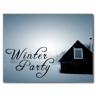 winter party  snowed in cabin post card