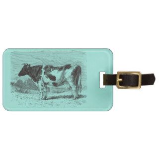 Vintage 1800s Dutch Cow Retro Cows Aqua Blue Luggage Tag