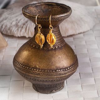 matt gold handcarved lantern drop earrings by rochelle shepherd jewels