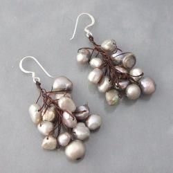 Silver/ Cotton Cool Cluster Black Pearl Earrings (5 10 mm) (Thailand) Earrings