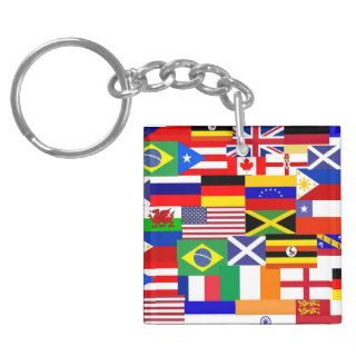 Flags of the world collage acrylic key chain