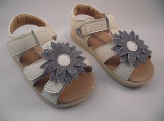 girl's real leather white sandal /blue flower by my little boots