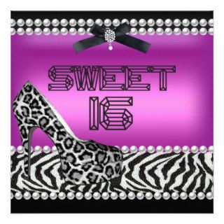 Sweet 16 Sixteen Pink Lipstick Zebra Leopard 2 Personalized Announcement