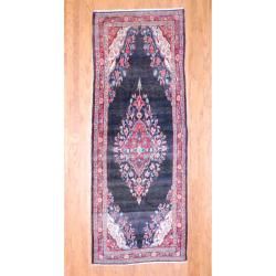 1960s Antique Persian Hand knotted Tribal Hamadan Navy/ Red Wool Runner (3'7 x 9'10) Runner Rugs