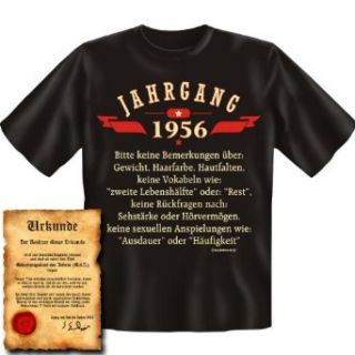 Jahrgang 1956   keine Nachfragen zuzum 58 Geburtstag 58 Jahre   Geburtsjahr 1956 T Shirt mit URKUNDE  ) Bekleidung