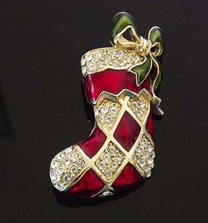 1980s enamel christmas stocking brooch by ava mae designs