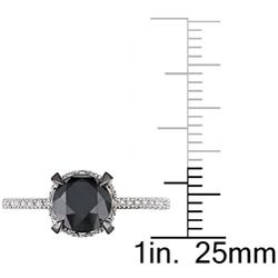 Miadora 10k White Gold 2ct TDW Black and White Diamond Halo Ring (G H, I2 I3) Miadora Diamond Rings