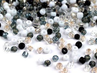 20 Gramm Rocailles Perlen Indianerperlen 3 mm ca. 650 Perlen Schwarz Weiss Mix Opak, Transparent, Silbereinzug Küche & Haushalt