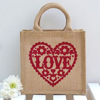 'love' jute bag by snowdon design & craft