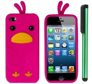 Apple Iphone 5   Hot Pink Duck Sing With Great Passion Premium Design Protector Soft Cover Case (AT&T, VERIZON, SPRINT) + Combination 1 of New Metal Stylus Touch Screen Pen (4" Height, Random Color  Black, Silver, Hot Pink, Green, Light Green, Red