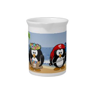 Tropical Penguins Couple Hula Pirate Island Beach Drink Pitchers