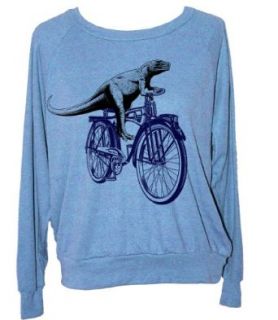 Skip N' Whistle Women's Dinosaur Riding Bike Raglan Sweatshirt Small Blue Clothing