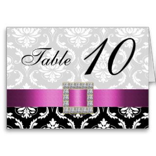 Pink, Black Damask Wedding Table Number Card