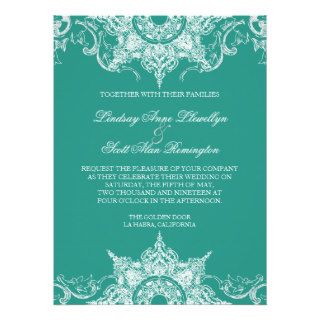 Toile Damask Swirl Wedding Invite Teal Green