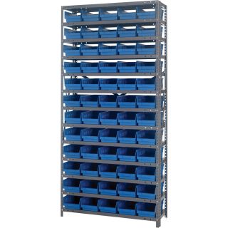 Quantum Storage 60 Bin Shelf Unit — 12in. x 36in. x 75in. Rack Size, Blue  Single Side Bin Units