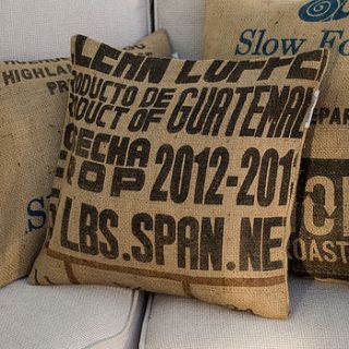 large 22' recycled coffee bean sack cushion by the comfi cottage