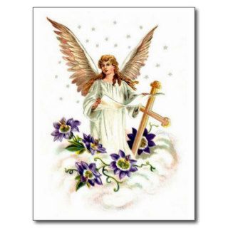 Angel With Cross And Clematis Flower Post Card
