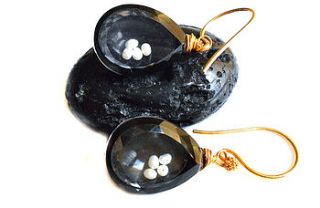 onyx and sea pearl earrings in gold vermeil by prisha jewels