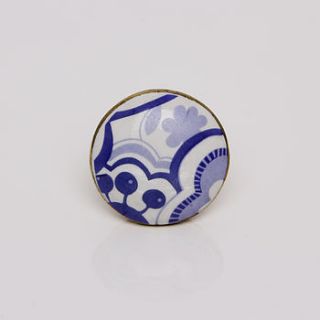 blue and white decorative ceramic segment knob by trinca ferro