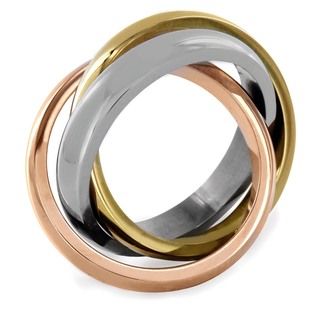 Women's Stainless Steel Polished Tri tone Interlocked High polish Ring West Coast Jewelry Stainless Steel Rings