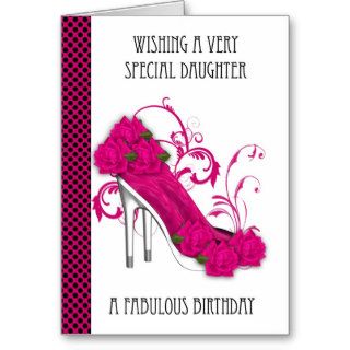 Daughter Trendy Shoe And Rose Birthday Greeting Ca Greeting Card