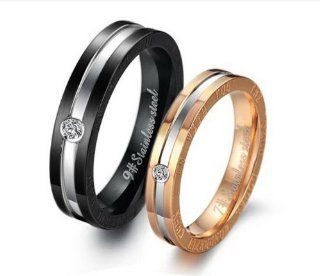 Athena Jewelry Titanium Series His & Hers Matching Set 5MM / 4MM Laser Engraved Titanium Couple Wedding Band Set Ring with Cubic Zirconia Stone (Size Selectable) Engraved His And Her Rings Jewelry