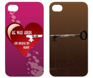 Valentines Day Themed "Key to my Heart" His and Hers   White Protective iPhone 4/iPhone 4S Hard Case   set of 2 Cases Cell Phones & Accessories