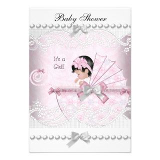 Vintage Baby Shower Cute Girl Pretty Pink Announcements
