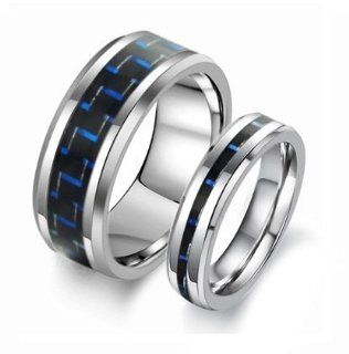 Tungsten Carbon Fiber Couple Rings Set for Wedding, Engagement, Promise, Anniversary R023 (His Size 7,8,9,10; Hers Size 5,6,7,8). Please Email Sizes Jewelry