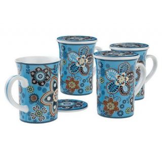 My Home by Vera Bradley Set of 4 Porcelain 8oz Mugs with Lids —
