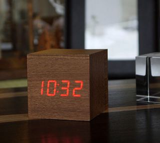 cube teak click clock by gingko electronics