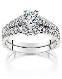 1.10 ct Diamond Engagement Ring and Wedding Band Set (14k Gold, G H/SI3 I1) Jewelry