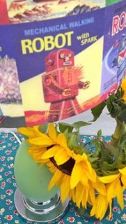 retro robots lampshade by rosie's vintage lampshades