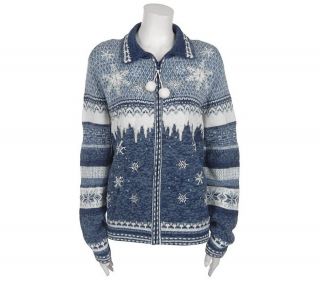 Stitches inTime Snowflake and Icicle Zip Front Cardigan —