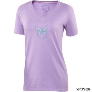 Life Is Good Womens Blue Butterfly Crusher V Neck T Shirt 707502