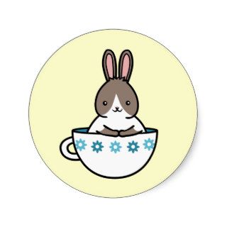 Bunny Rabbit in a Tea Cup Round Sticker