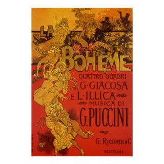 Vintage Art Nouveau Music; La Boheme Opera, 1896 Print