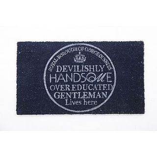 'devilishly handsome gentleman' door mat by lucky roo