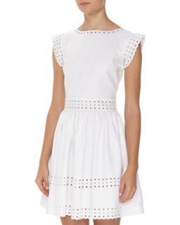 Scalloped Eyelet Trim Fit And Flare Dress, White
