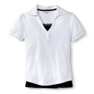 French Toast Girls School Uniform Short Sleeve 2 Fer Polo   White 20