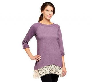 LOGO Lounge by Lori Goldstein French Terry Top with Lace Trim —