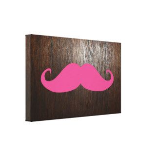 Funny Girly Pink Mustache On Wood Background Gallery Wrapped Canvas