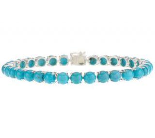 Round Turquoise Sterling 7 1/4 Tennis Bracelet —